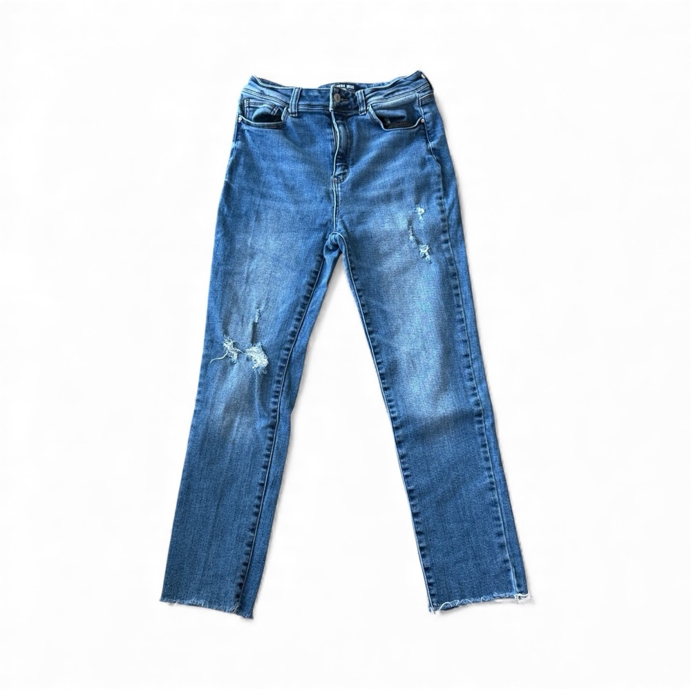 Wax Jean Distressed Blue Straight Leg Jeans